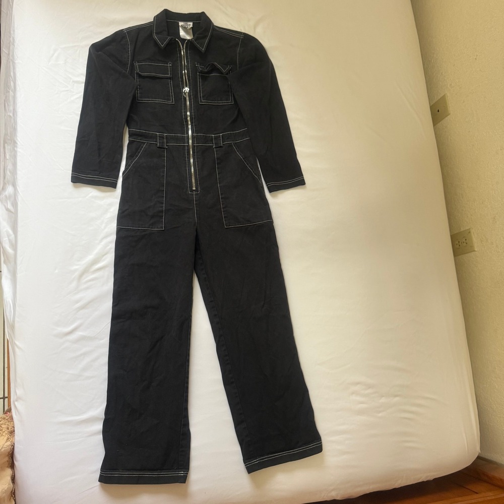 The‎ Ragged Priest Blk Utility Jumpsuit Long Sleeve Zip Front Contrast Stitch XS - Picture 2 of 11